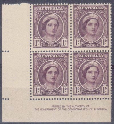 1942-44 Australia 1d (Definitive) block of 4 T000017